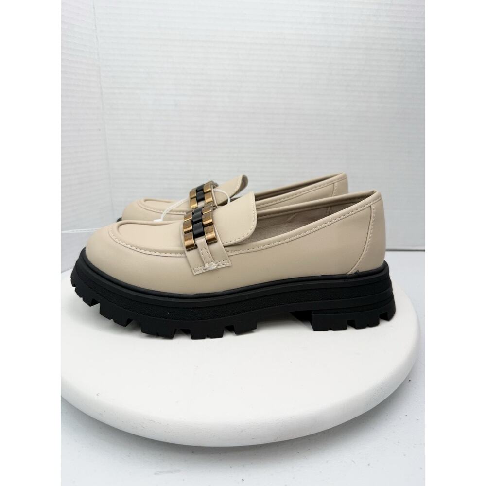 MIA‎ Gabina Womens Sz 6.5 Beige Chain Lug Round Toe Chunky Loafers Slip On Shoes